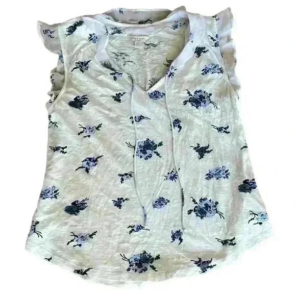 LUCKY BRAND Woman’s Floral Print V- Neck Ruffle Sleeve Cotton Blouse S Medium​ - Picture 4 of 7